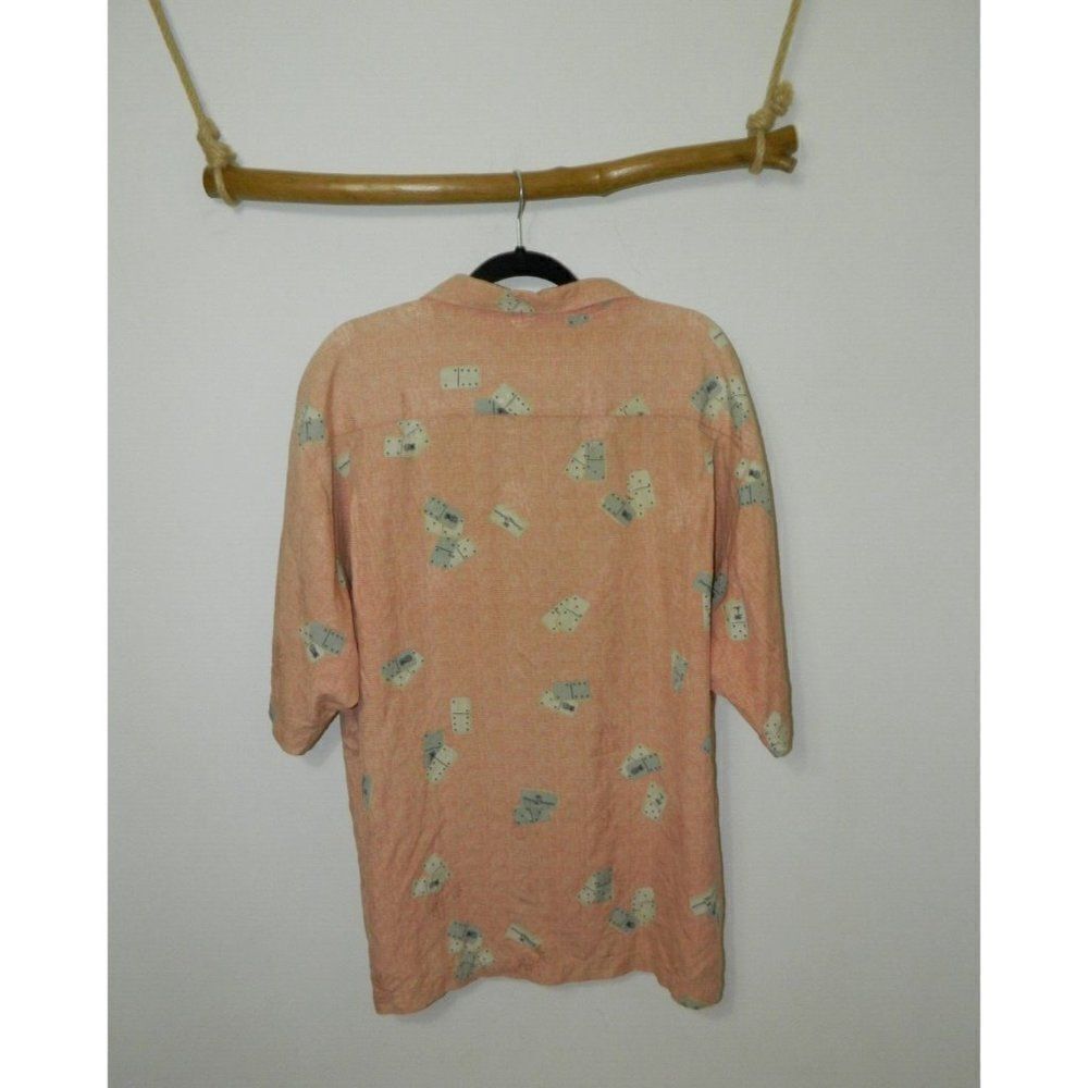 Tommy Bahama Shirt Men Hawaiian Orange Silk Dominoes Graphic Novelty‎ Size XL - Picture 2 of 12
